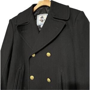 Sterlingwear  Anchor Collection Vintage Mens 38L USN USMS Black Wool Pea Coat